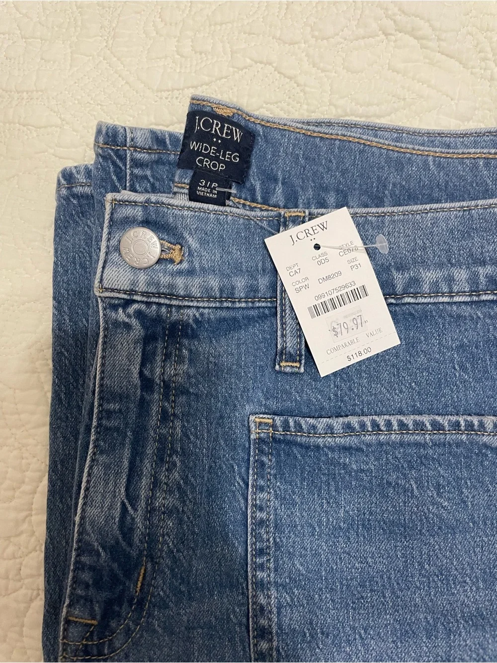 J. Crew Women’s Wide Cropped Leg Denim Jeans in Medium Blue-Size 31